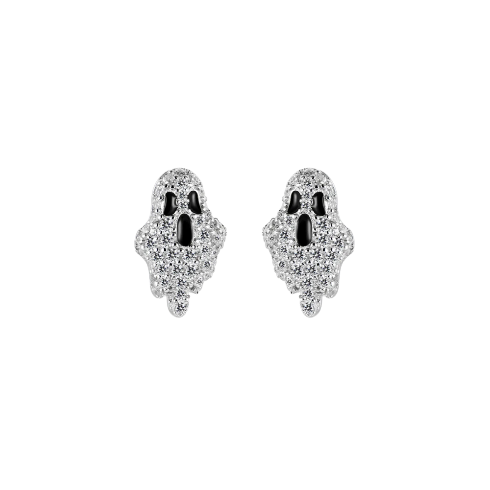 Фото и внешний вид — Серьга-гвоздик Ghost с черной эмалью и белой позолотой