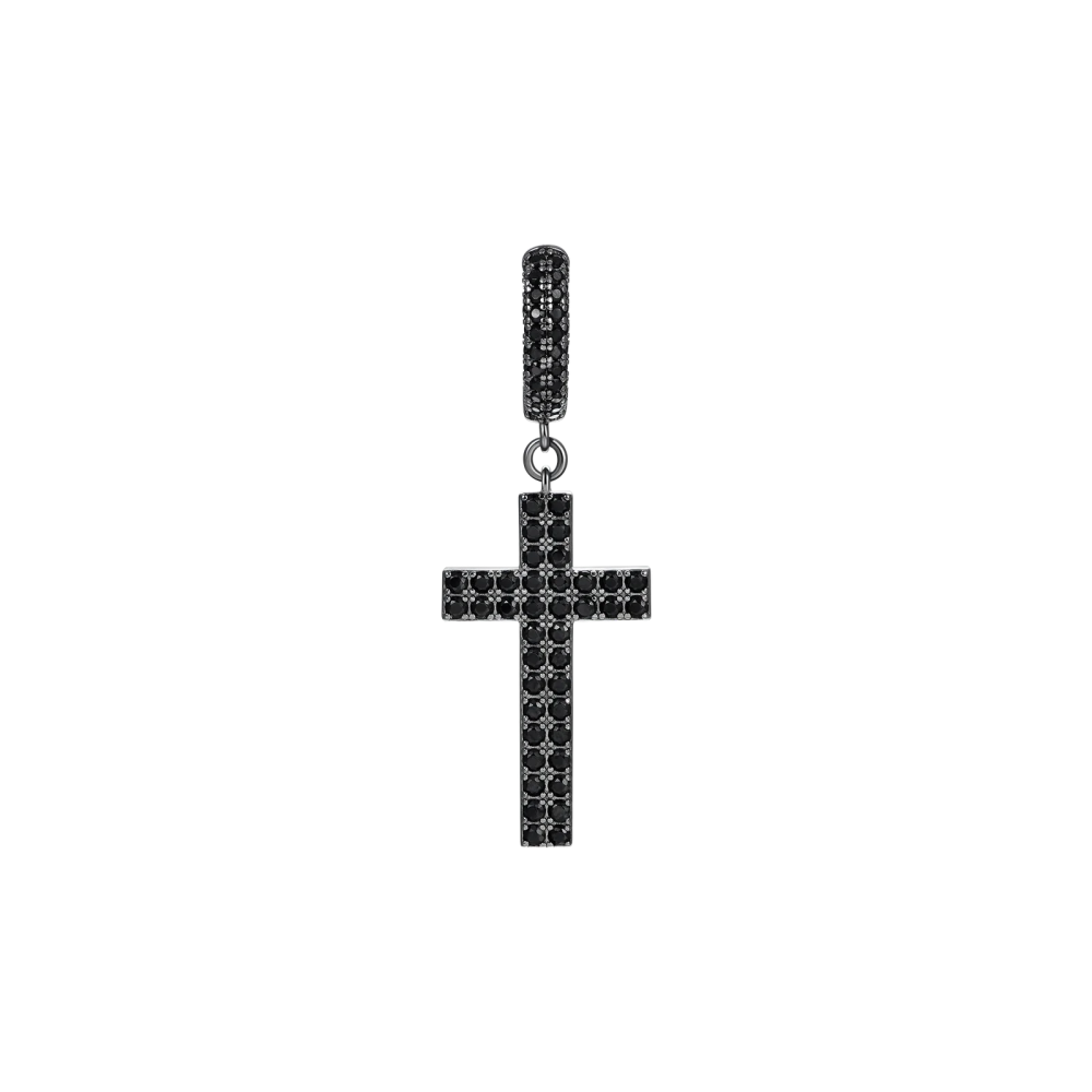 Фото и внешний вид — Серьга Cross с камнями в два ряда и черной позолотой