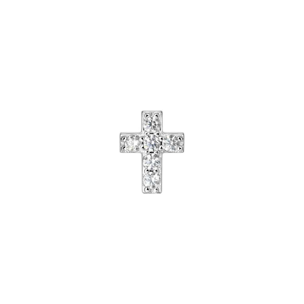 Фото и внешний вид — Серьга-гвоздик Eternal Cross с белой позолотой