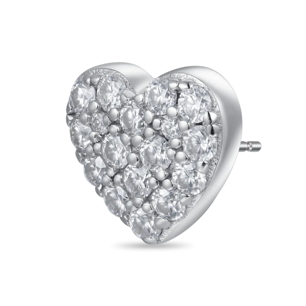 Фото и внешний вид — Серьга-гвоздик Heart с муассанитами и белой позолотой