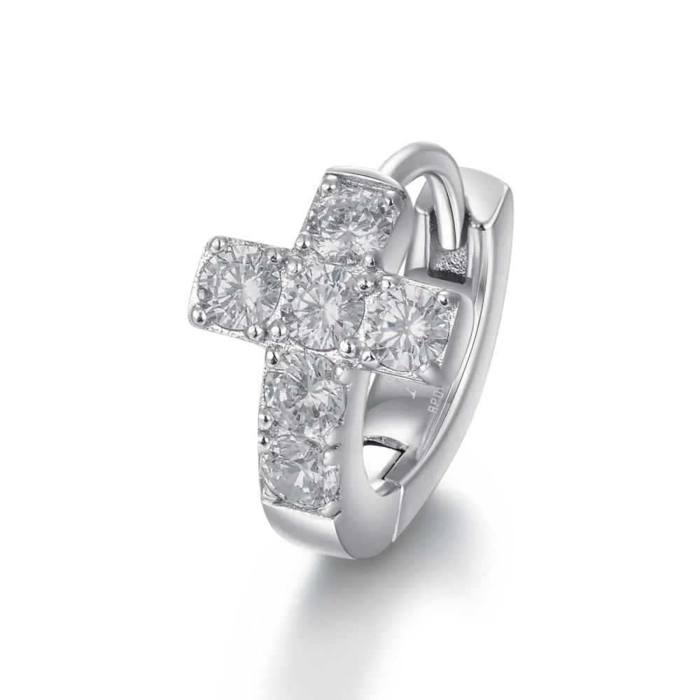 Фото и внешний вид — Серьга-кольцо Cross с белой позолотой
