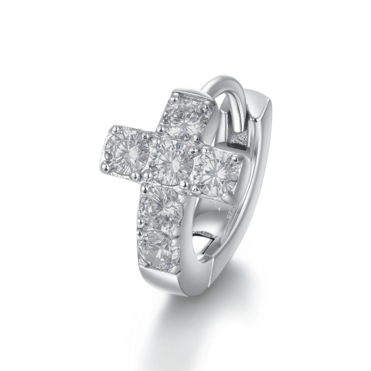Серьга-кольцо Cross с белой позолотой
