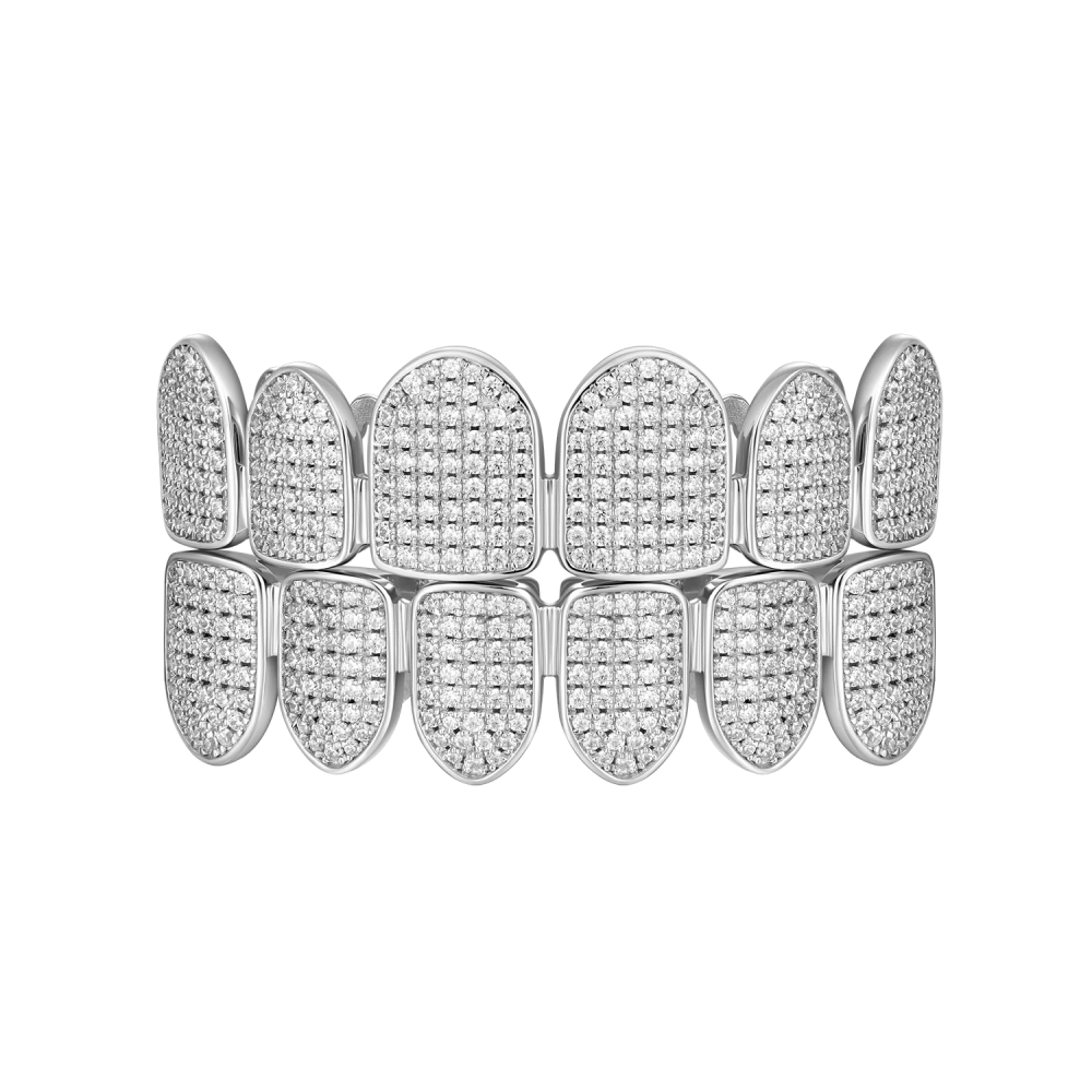 Фото и внешний вид — Гриллз 6 зубов с камнями и белой позолотой