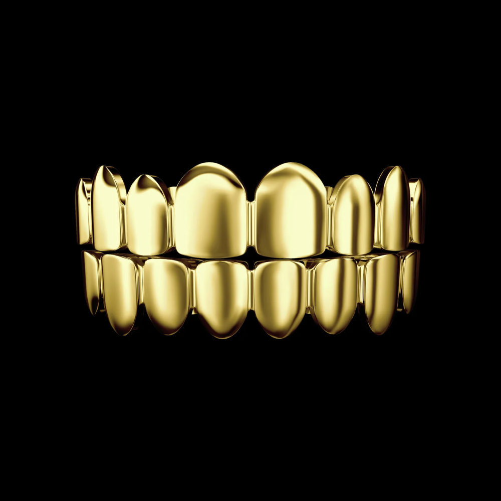 Фото и внешний вид — Гриллз 8 зубов классический без камней с желтой позолотой