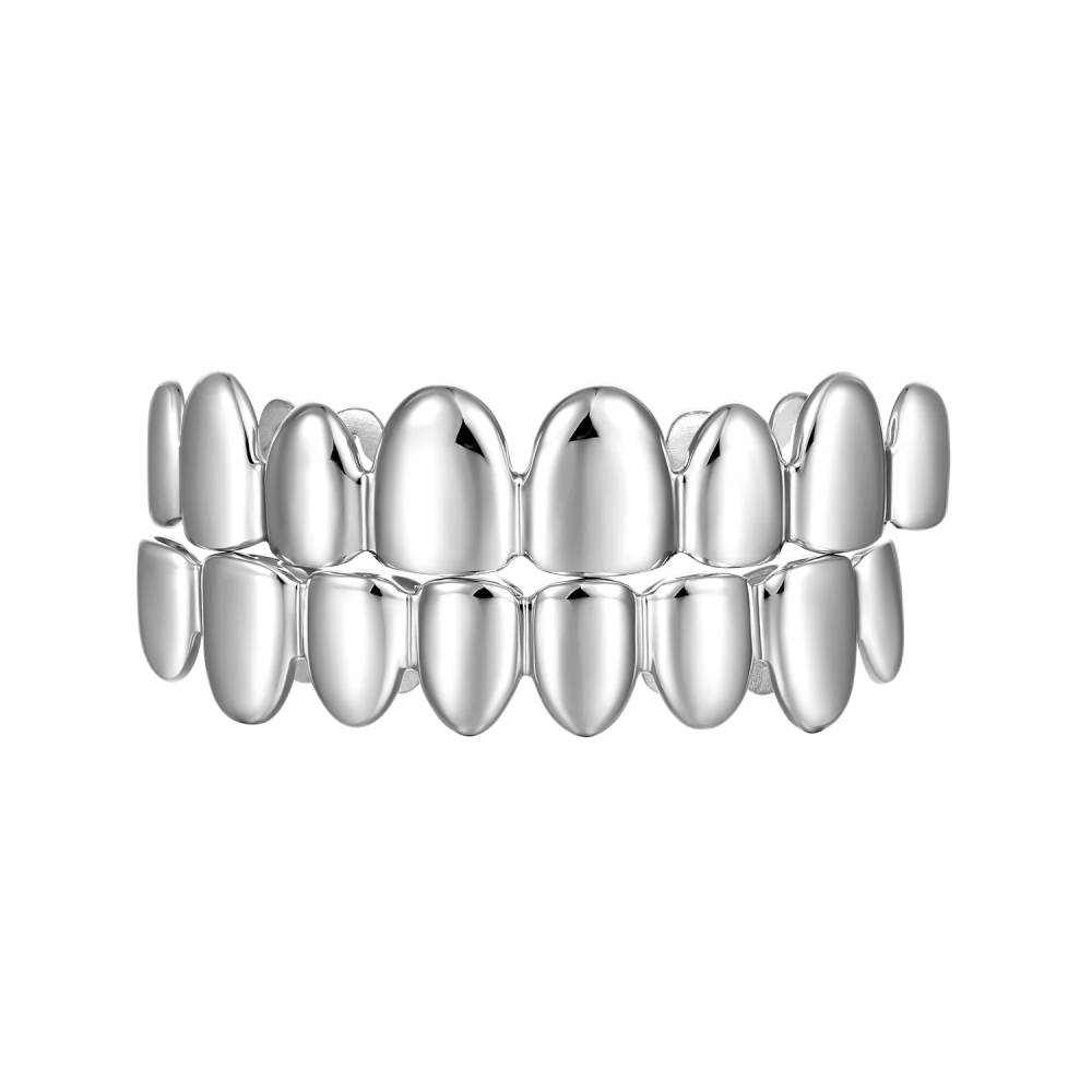 Фото и внешний вид — Гриллз 8 зубов классический без камней с белой позолотой