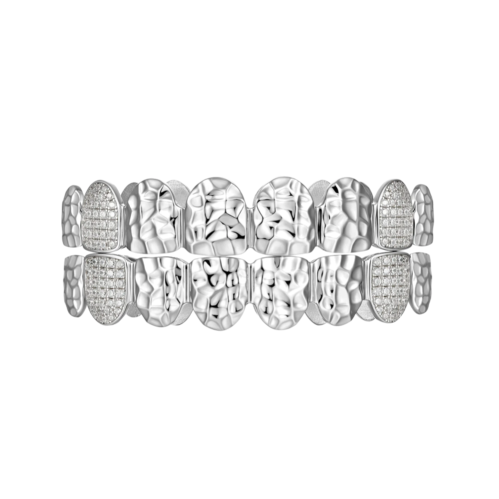 Фото и внешний вид — Гриллз 8 зубов с алмазной огранкой и белой позолотой