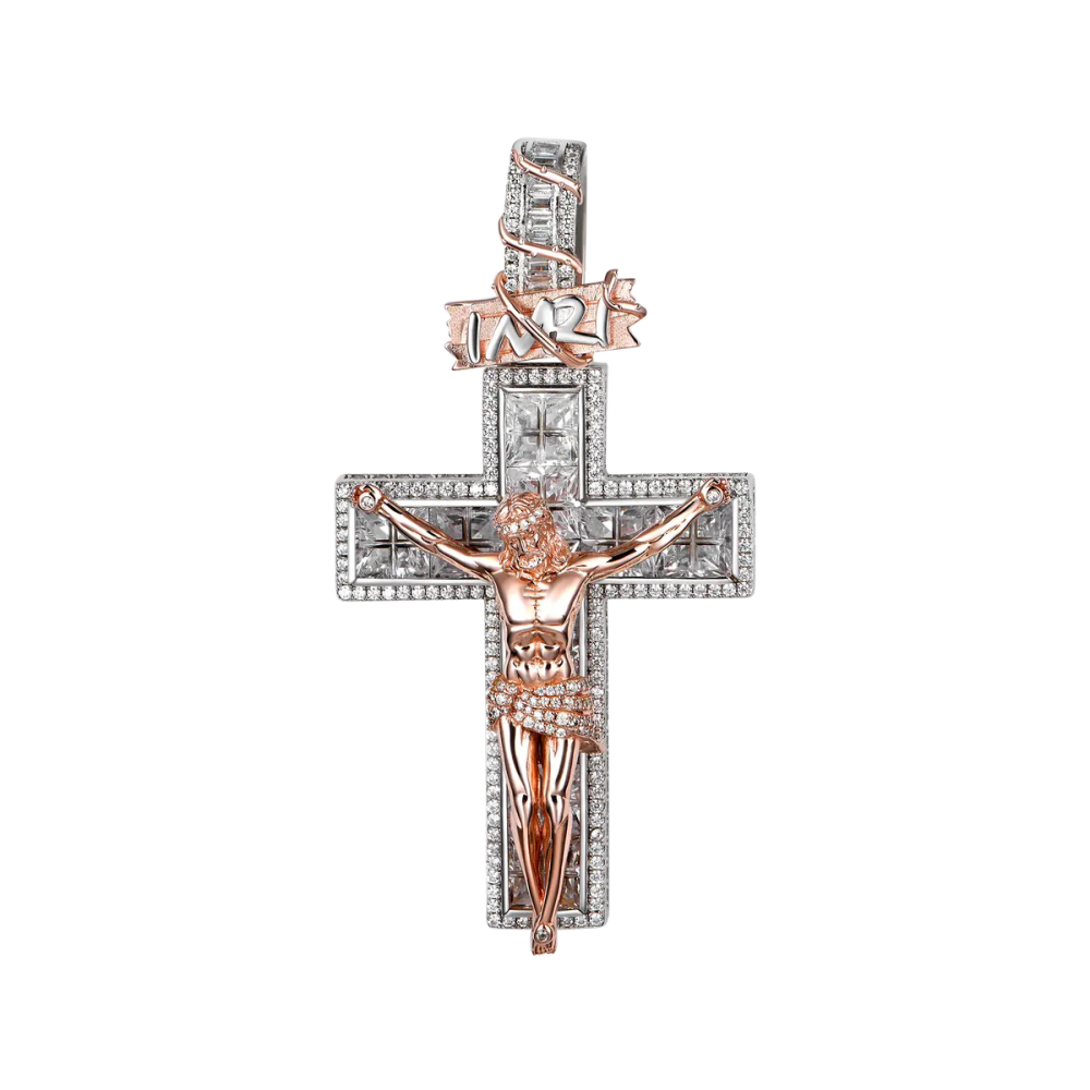 Фото и внешний вид — Подвеска Crucifixion of Jesus INRI с белой и розовой позолотой