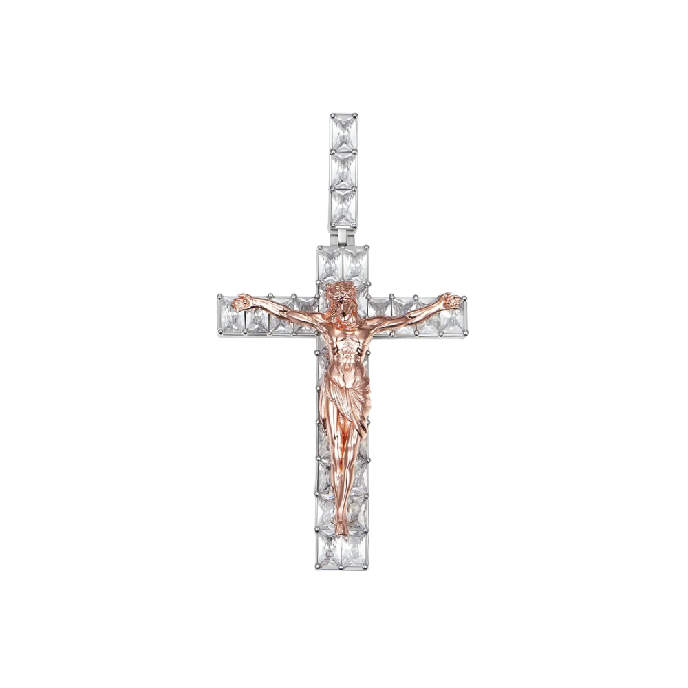 Фото и внешний вид — Подвеска Crucifixion of Jesus средняя с белой и розовой позолотой