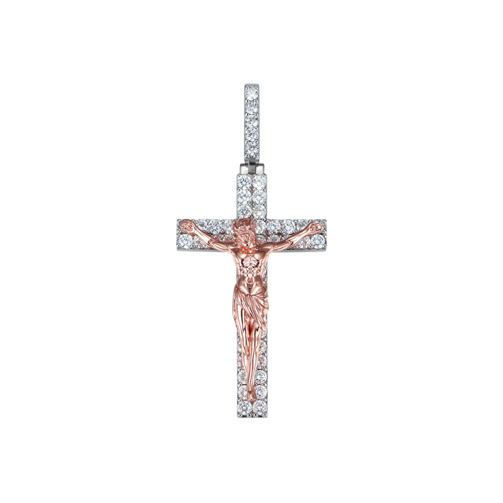 Фото и внешний вид — Подвеска Crucifixion of Jesus маленькая с белой и розовой позолотой