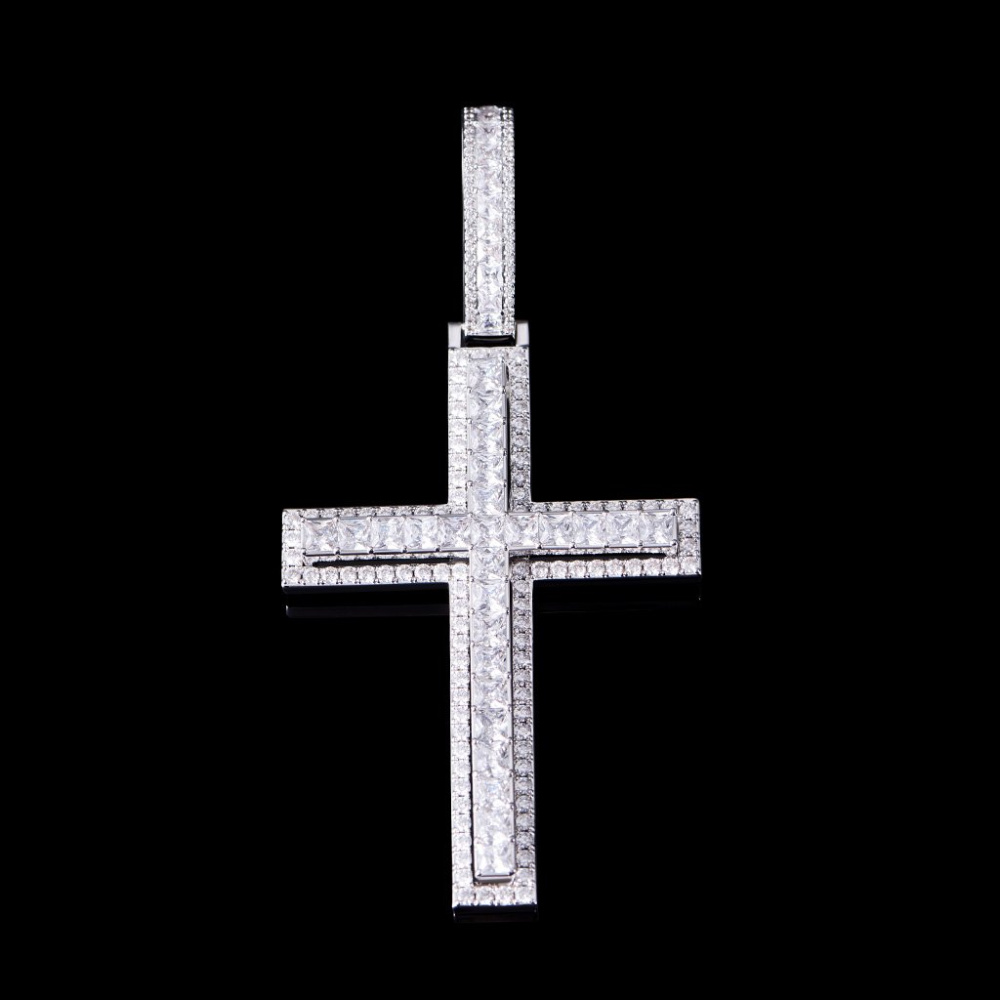 Фото и внешний вид — Подвеска Double Layered Cross большая с белой позолотой