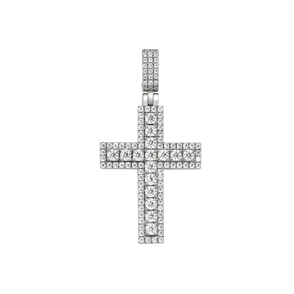 Фото и внешний вид — Подвеска Double Layered Cross маленькая с белой позолотой