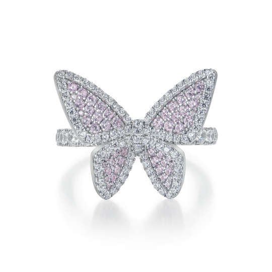 Кольцо Butterfly с розовыми и белыми камнями и белой позолотой
