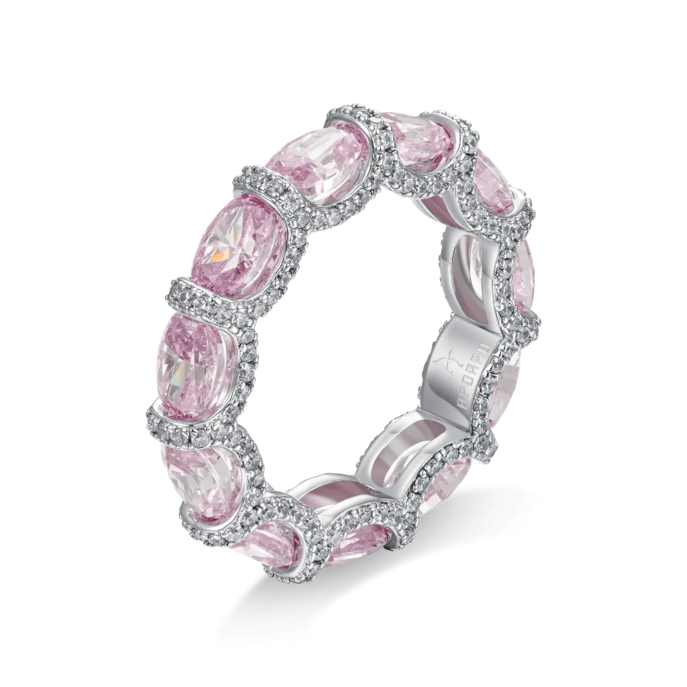 Фото и внешний вид — Кольцо Crushed Ice с овальной огранкой, розовыми камнями и белой позолотой