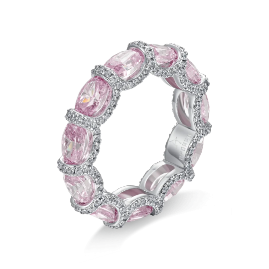 Кольцо Crushed Ice с овальной огранкой, розовыми камнями и белой позолотой
