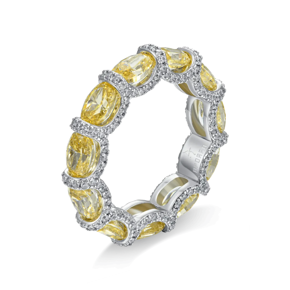 Фото и внешний вид — Кольцо Crushed Ice с овальной огранкой, желтыми камнями и белой позолотой