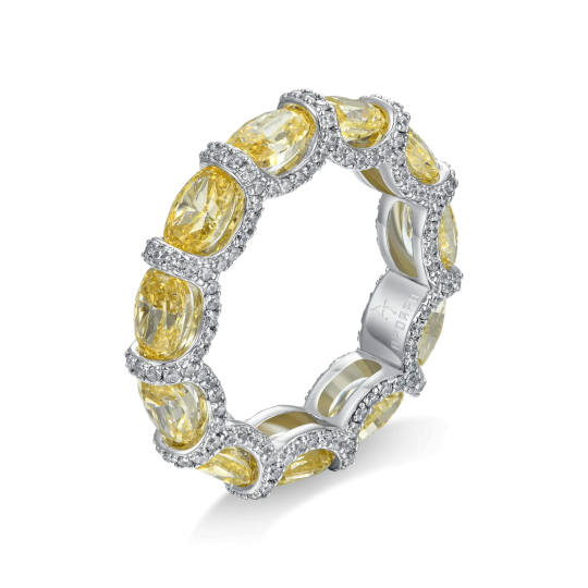 Кольцо Crushed Ice с овальной огранкой, желтыми камнями и белой позолотой