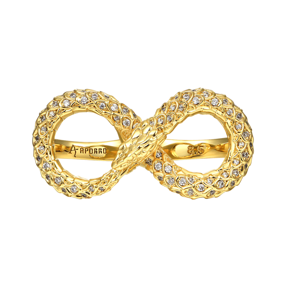 Фото и внешний вид — Кольцо на два пальца Infinity Snake с желтой позолотой