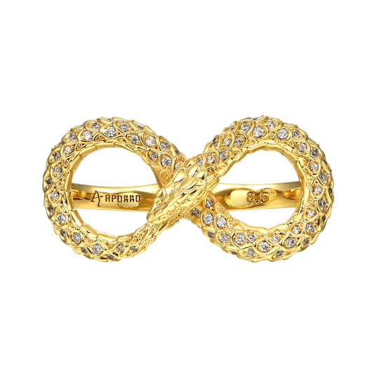 Кольцо на два пальца Infinity Snake с желтой позолотой