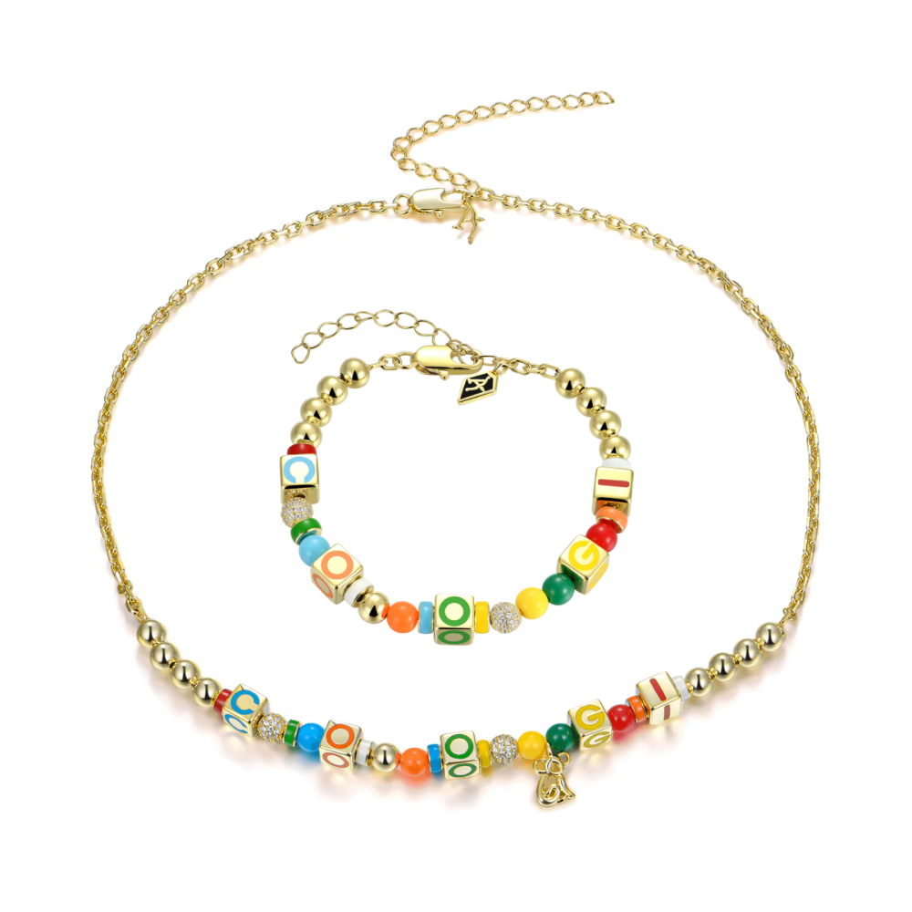 Фото и внешний вид — Цепочка и браслет APORRO X COOGI Dice and Beads 6мм регулируемые с желтой позолотой